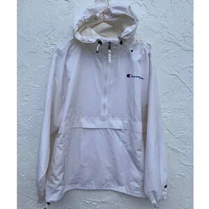 Champion Mens Windbreaker Hoodie Rain Coat Jacket White Sz Large